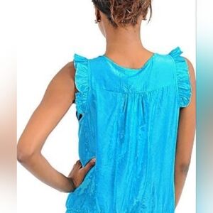 NWT ~ RACHEL Rachel Roy Women's Blue Ruffle Sleeve Top ~ Size Large